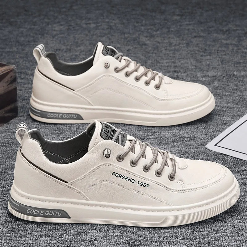 Lennox Men’s Casual Sneakers – Low Top White Leather Shoes