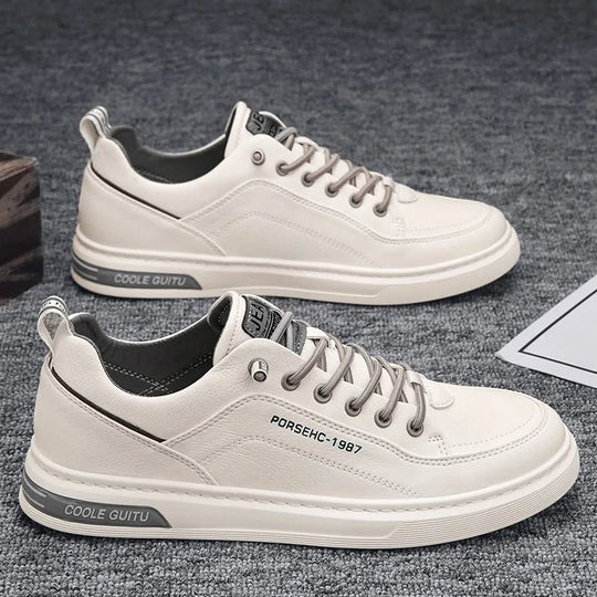 Lennox Men’s Casual Sneakers – Low Top White Leather Shoes