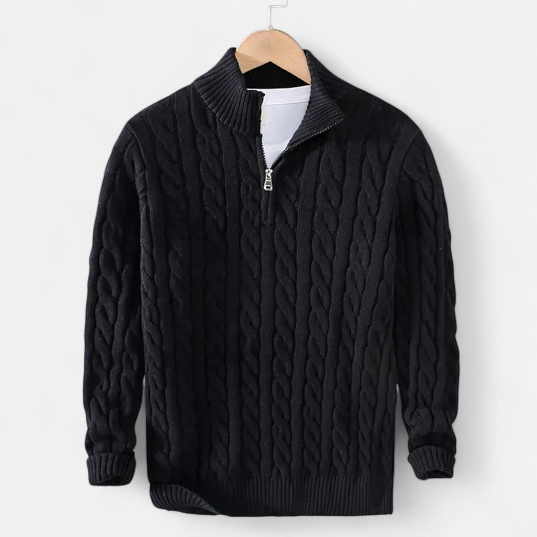 Barclay & Bloom | Men’s Cable Knit Half Zip Sweater – Soft Cotton Blend Pullover