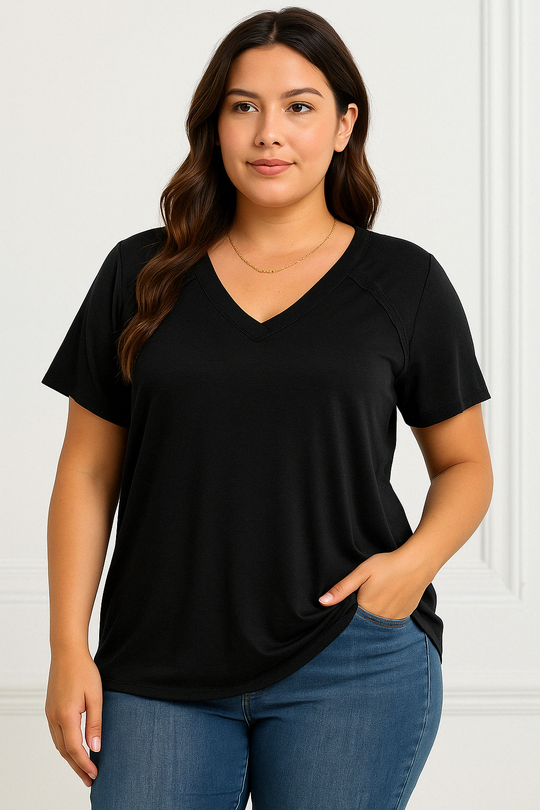 Rosa – V-Neck Solid Color T-Shirt