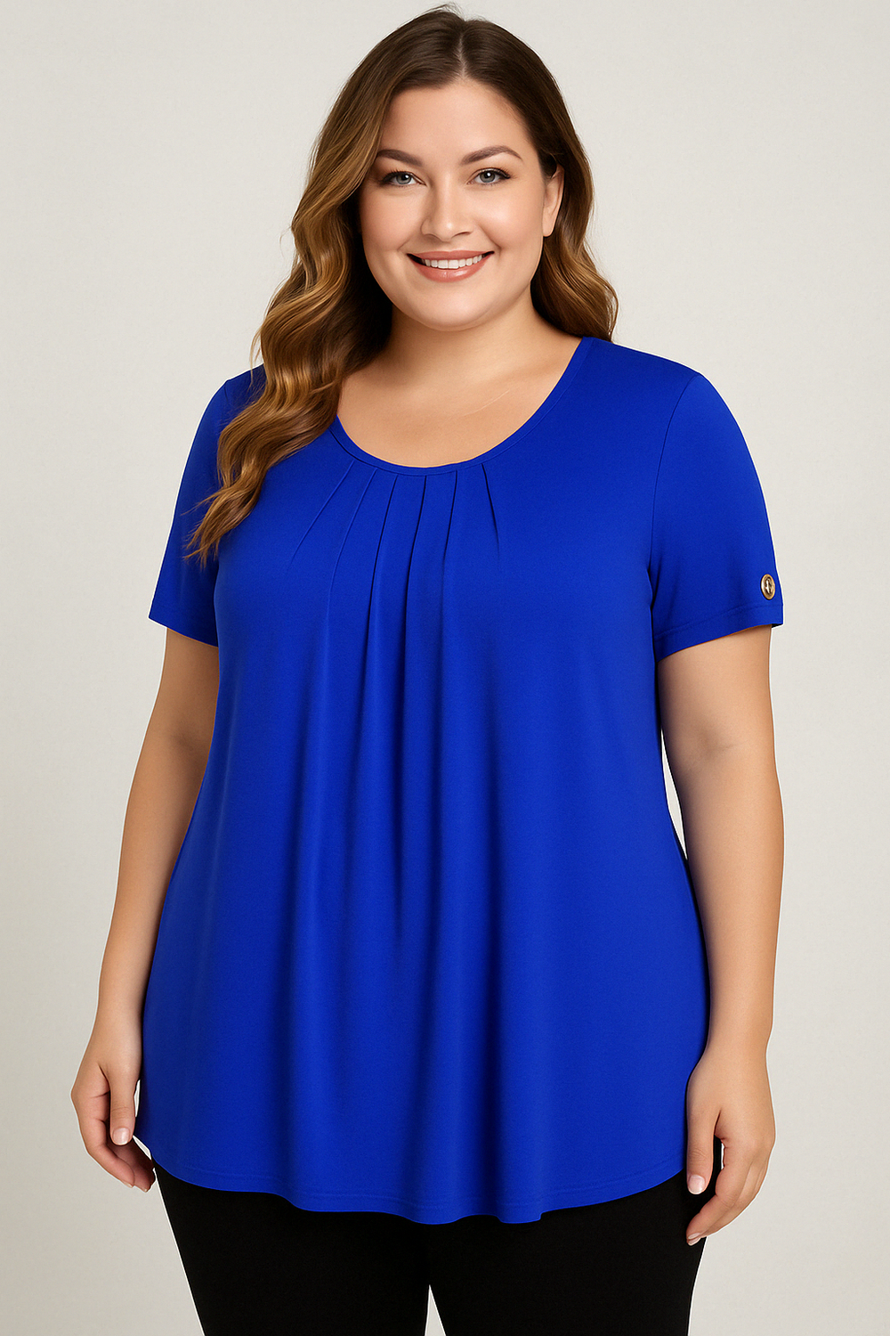 Linda Tunic – Pleated O-Neck Summer Top with Short Sleeves