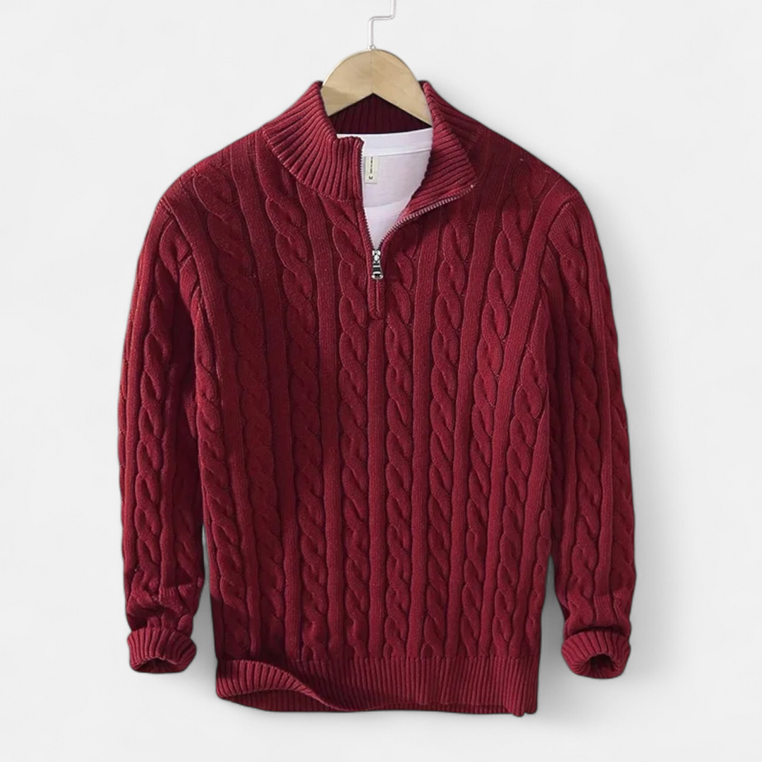 Barclay & Bloom | Men’s Cable Knit Half Zip Sweater – Soft Cotton Blend Pullover
