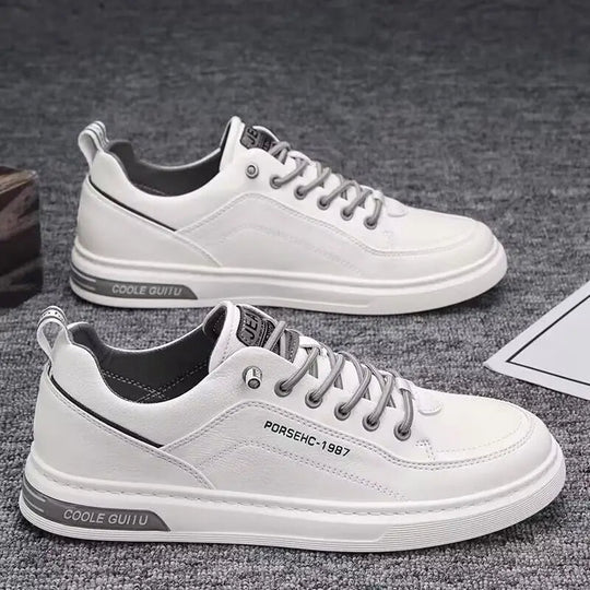 Lennox Men’s Casual Sneakers – Low Top White Leather Shoes