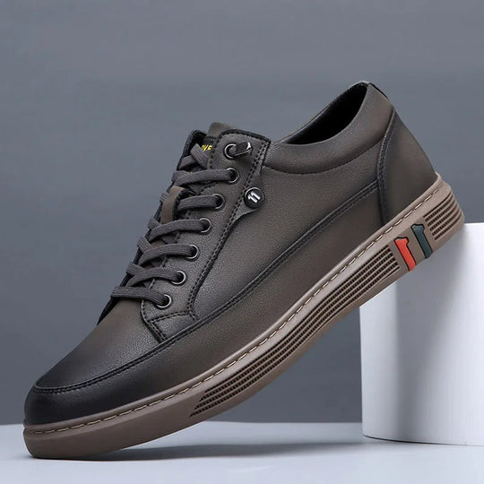Mase Men’s Leather Sneakers – Low Top Casual Brown Shoes