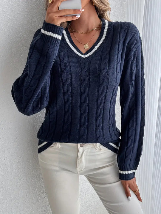 Colette – Women's V-Neck Cable Knit Sweater