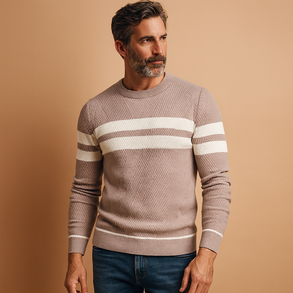 Lucas heren gebreide trui – ronde hals gestreepte pullover