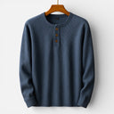 Men’s Long Sleeve Henley Shirt Ribbed Cotton Regular Fit