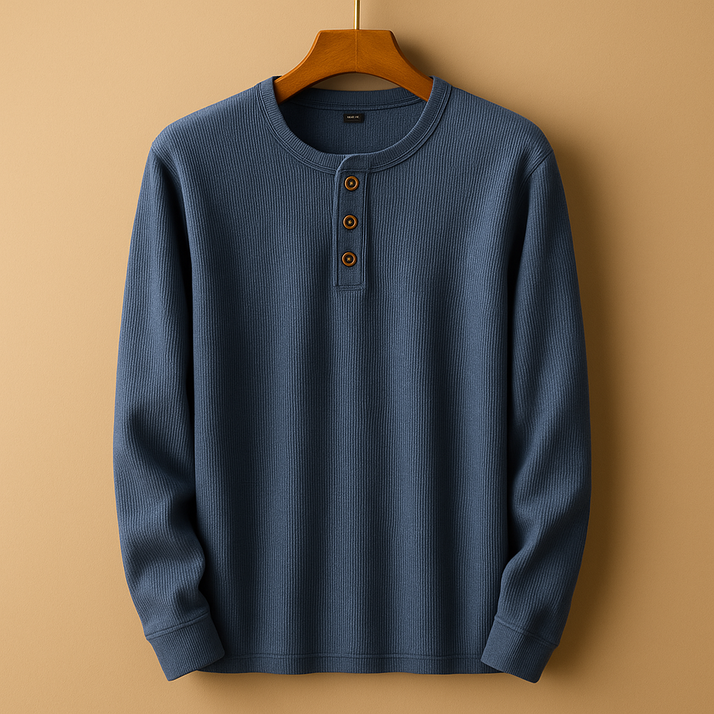 Calvin Men’s Henley Shirt – Long Sleeve Cotton Casual Top