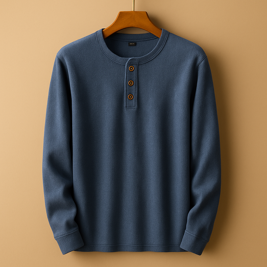 Calvin Men’s Henley Shirt – Long Sleeve Cotton Casual Top