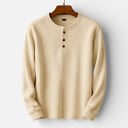 Men’s Long Sleeve Henley Shirt Ribbed Cotton Regular Fit