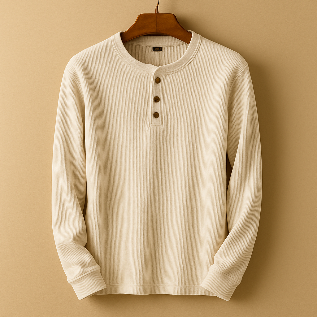 Calvin Men’s Henley Shirt – Long Sleeve Cotton Casual Top