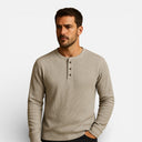 Men’s Long Sleeve Henley Shirt Ribbed Cotton Regular Fit