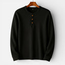 Men’s Long Sleeve Henley Shirt Ribbed Cotton Regular Fit