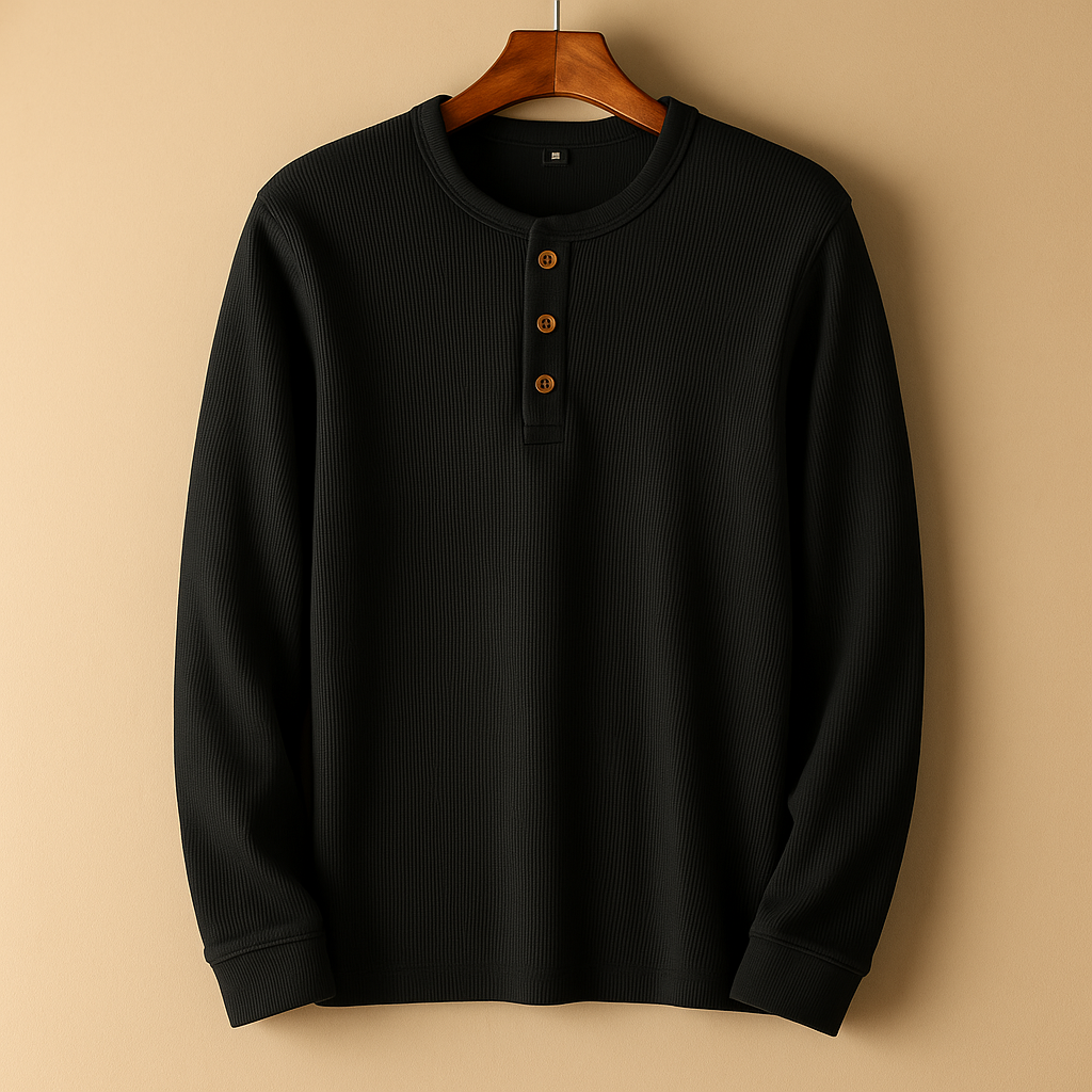 Calvin Men’s Henley Shirt – Long Sleeve Cotton Casual Top