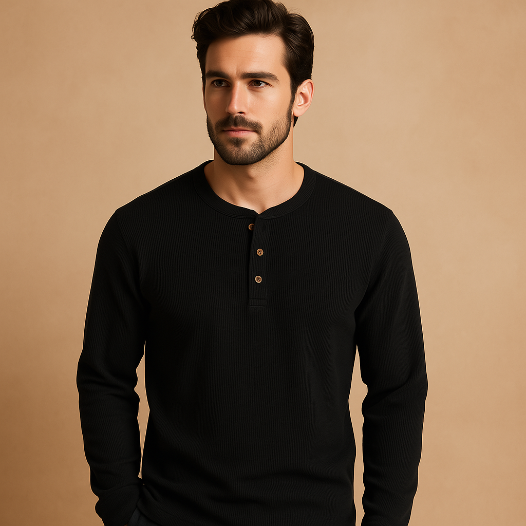 Calvin Men’s Henley Shirt – Long Sleeve Cotton Casual Top