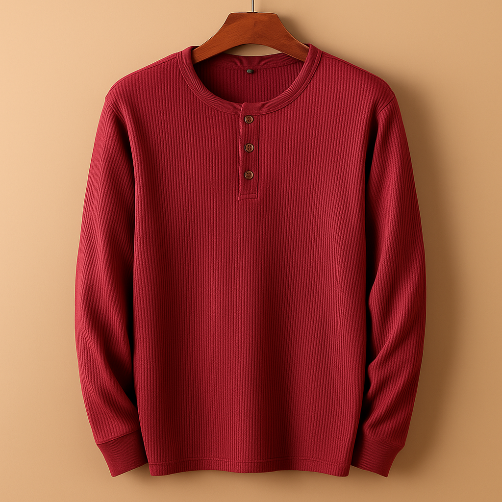 Calvin Men’s Henley Shirt – Long Sleeve Cotton Casual Top