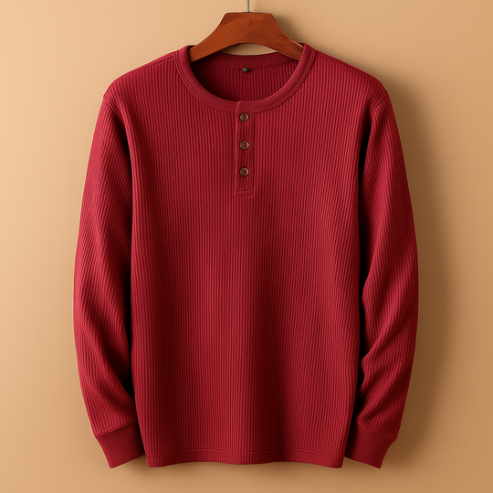 Calvin Men’s Henley Shirt – Long Sleeve Cotton Casual Top
