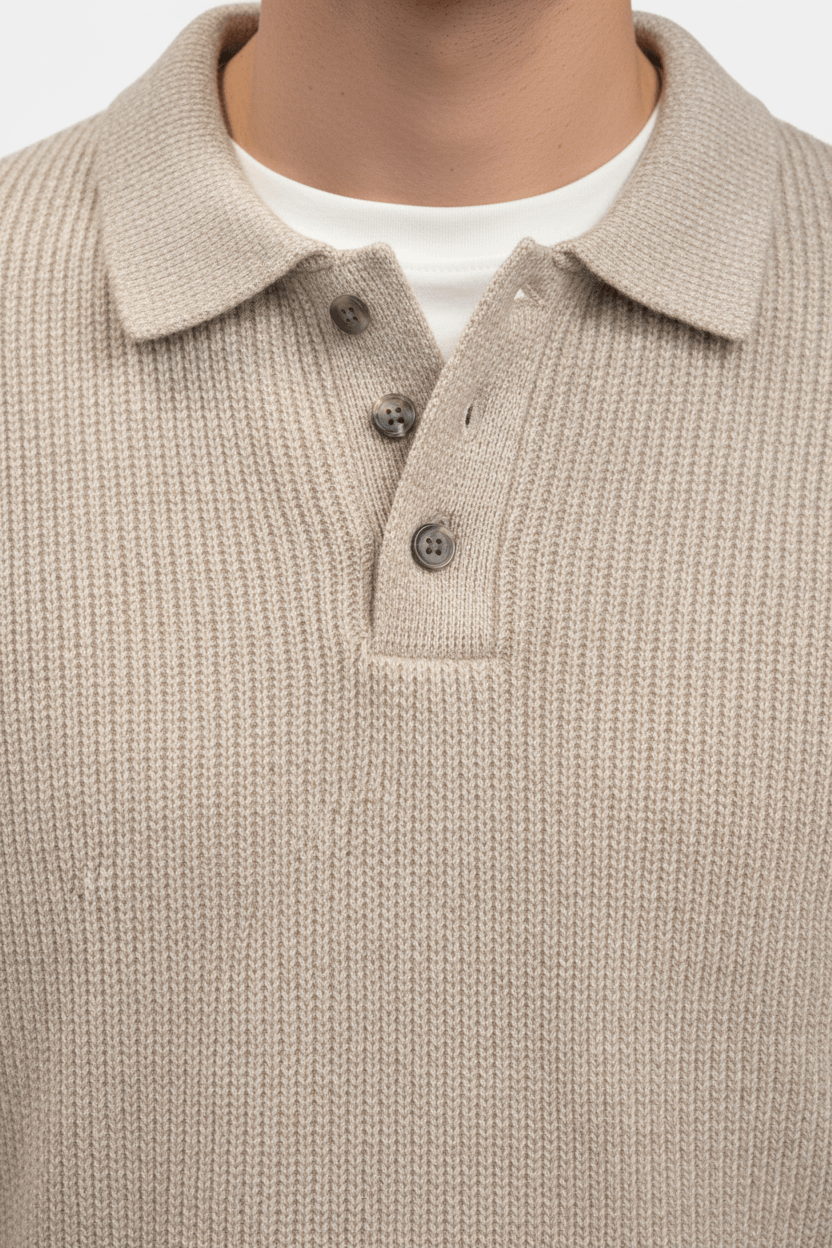 Barclay & Bloom | Herren Strick-Poloshirt – Gerippter Wollmischung Langarm
