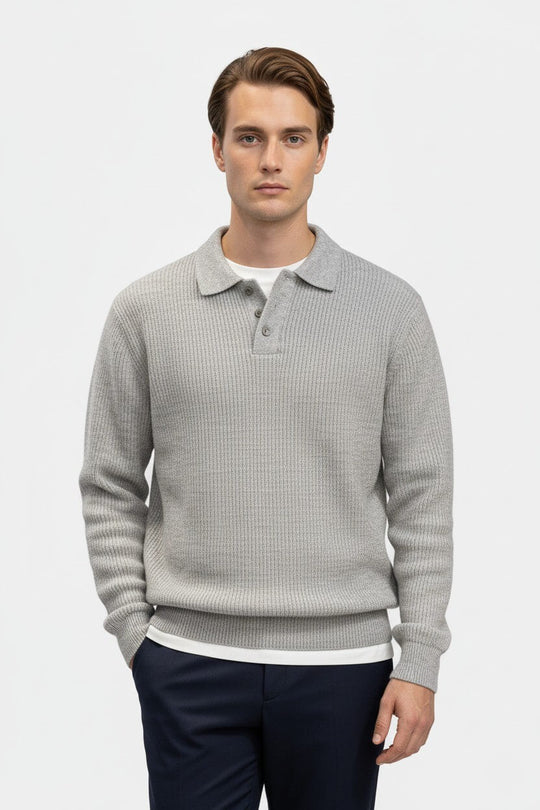Barclay & Bloom | Herren Strick-Poloshirt – Gerippter Wollmischung Langarm