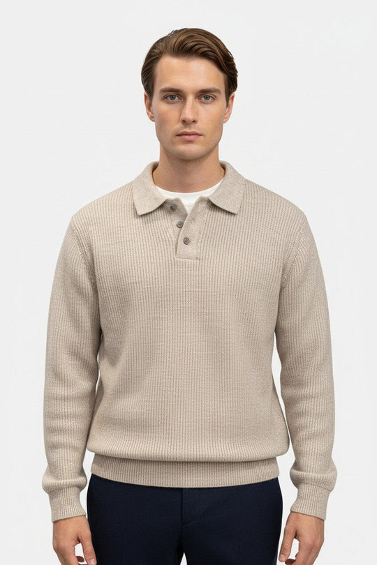 Barclay & Bloom | Herren Strick-Poloshirt – Gerippter Wollmischung Langarm