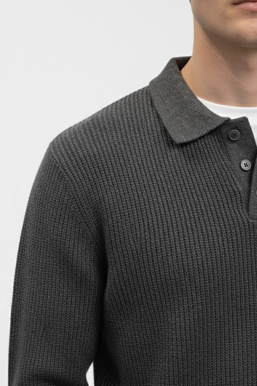 Barclay & Bloom | Herren Strick-Poloshirt – Gerippter Wollmischung Langarm