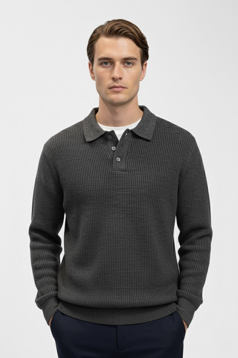 Barclay & Bloom | Herren Strick-Poloshirt – Gerippter Wollmischung Langarm