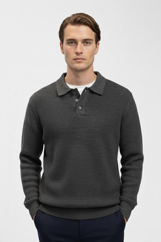 Barclay & Bloom | Herren Strick-Poloshirt – Gerippter Wollmischung Langarm