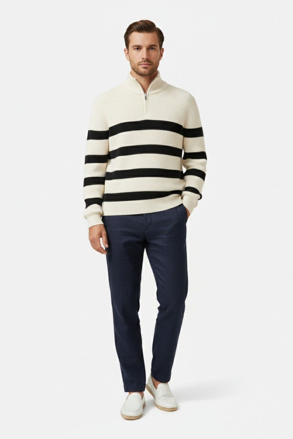 Barclay & Bloom | Herren Halb-Reißverschluss Pullover – Gestreifter Rippstrick Pullover