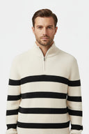 Barclay & Bloom | Men’s Half Zip Sweater – Striped Ribbed Knit Pullover