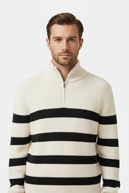 Barclay & Bloom | Herren Halb-Reißverschluss Pullover – Gestreifter Rippstrick Pullover