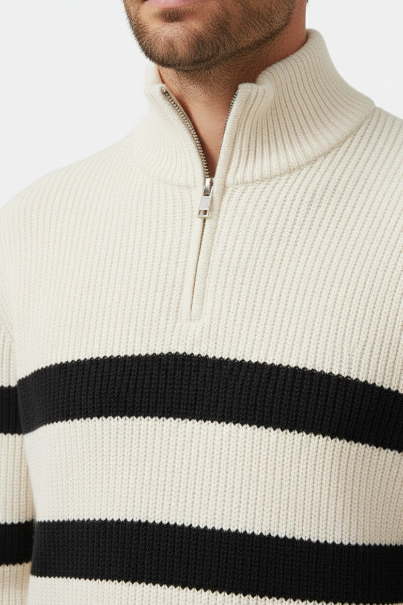 Barclay & Bloom | Herren Halb-Reißverschluss Pullover – Gestreifter Rippstrick Pullover
