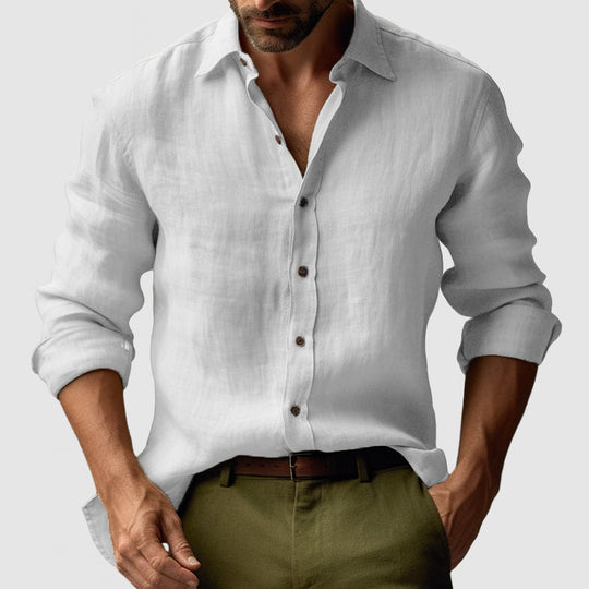 Leandro – Men’s Long Sleeve Linen Shirt in Vintage Style