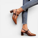 Women’s Leather Slingback Heels Block Heel Pointed Toe