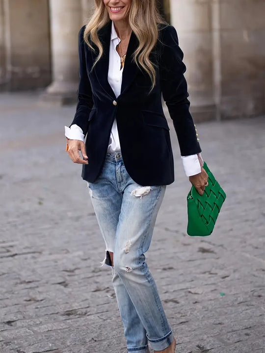 Odessa | Velvet Blazer with Button Detail