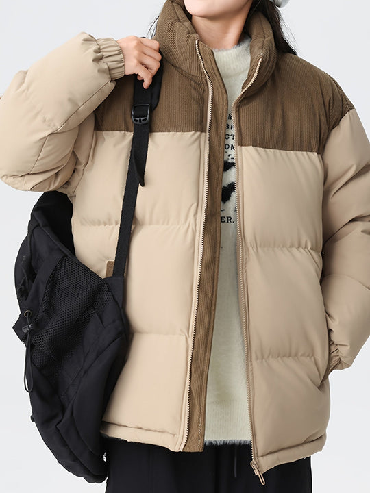Rowan Men’s Puffer Jacket – Two Tone Quilted Winter Coat Beige