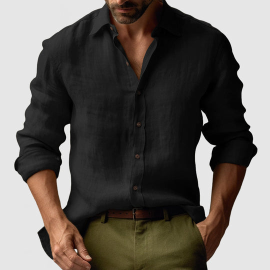 Leandro – Men’s Long Sleeve Linen Shirt in Vintage Style