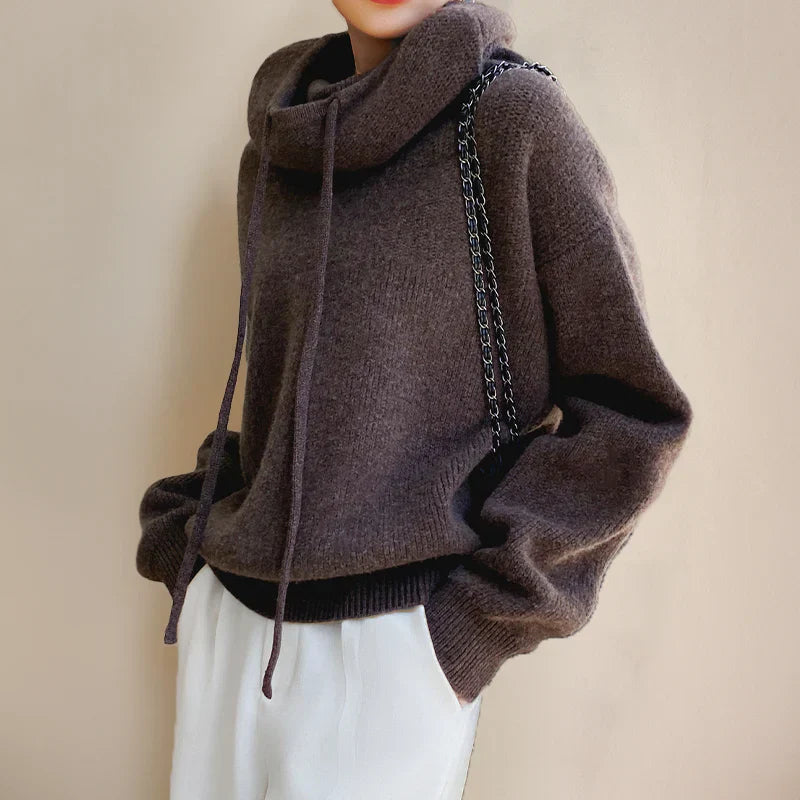 Sophia Women’s Knit Hoodie Sweater – Cozy Pullover with High Neck