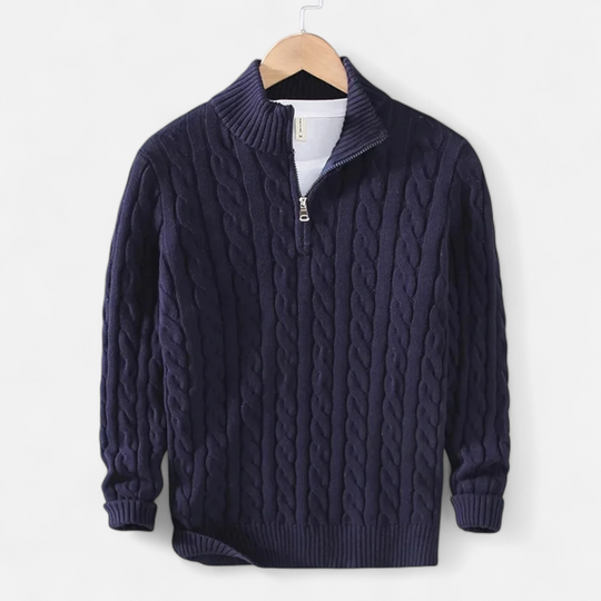 Barclay & Bloom | Men’s Cable Knit Half Zip Sweater – Soft Cotton Blend Pullover