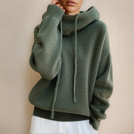 Sophia Women’s Knit Hoodie Sweater – Cozy Pullover with High Neck