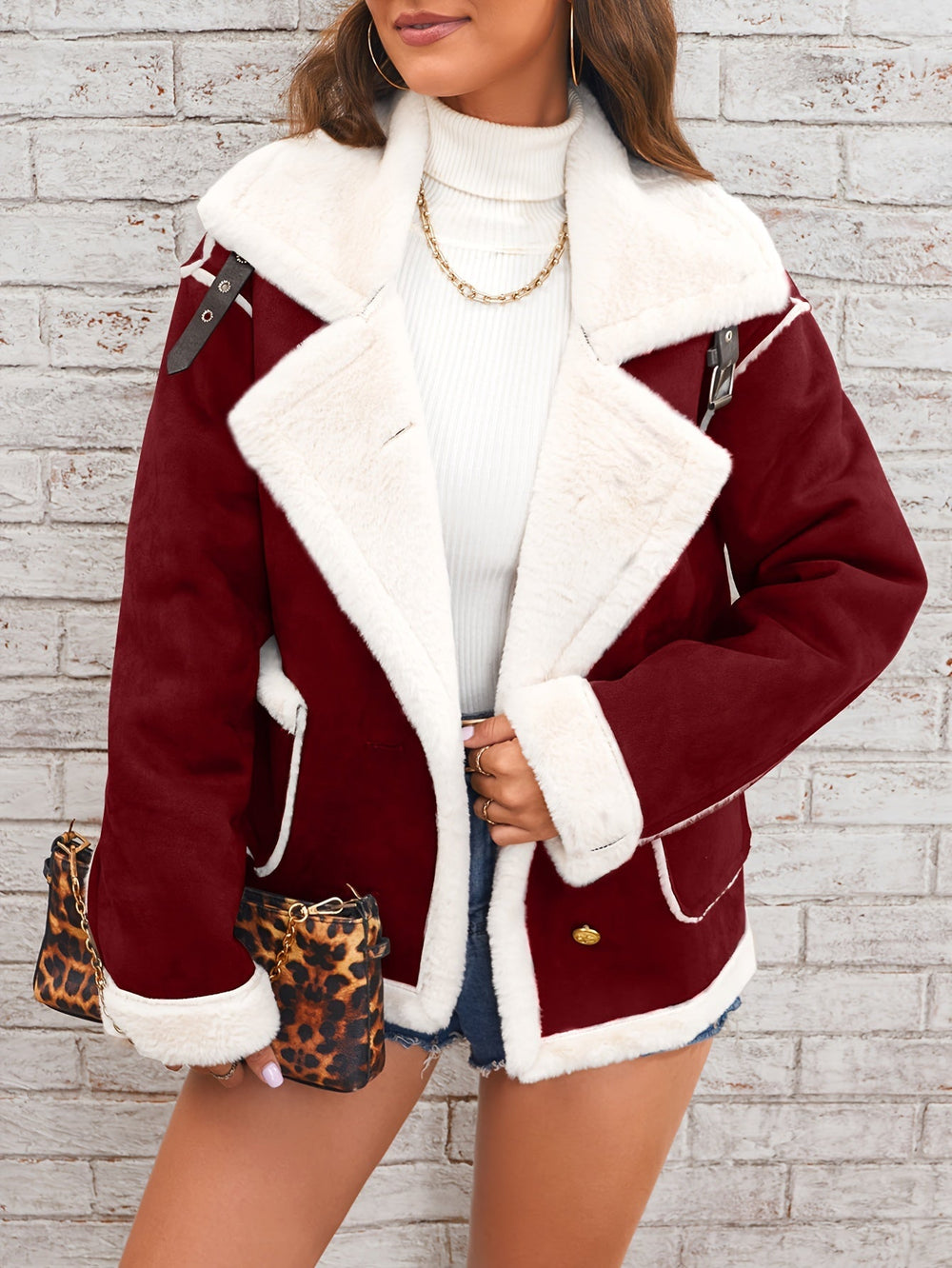Amaya Women’s Shearling Jacket – Short Teddy Suede Winter Coat