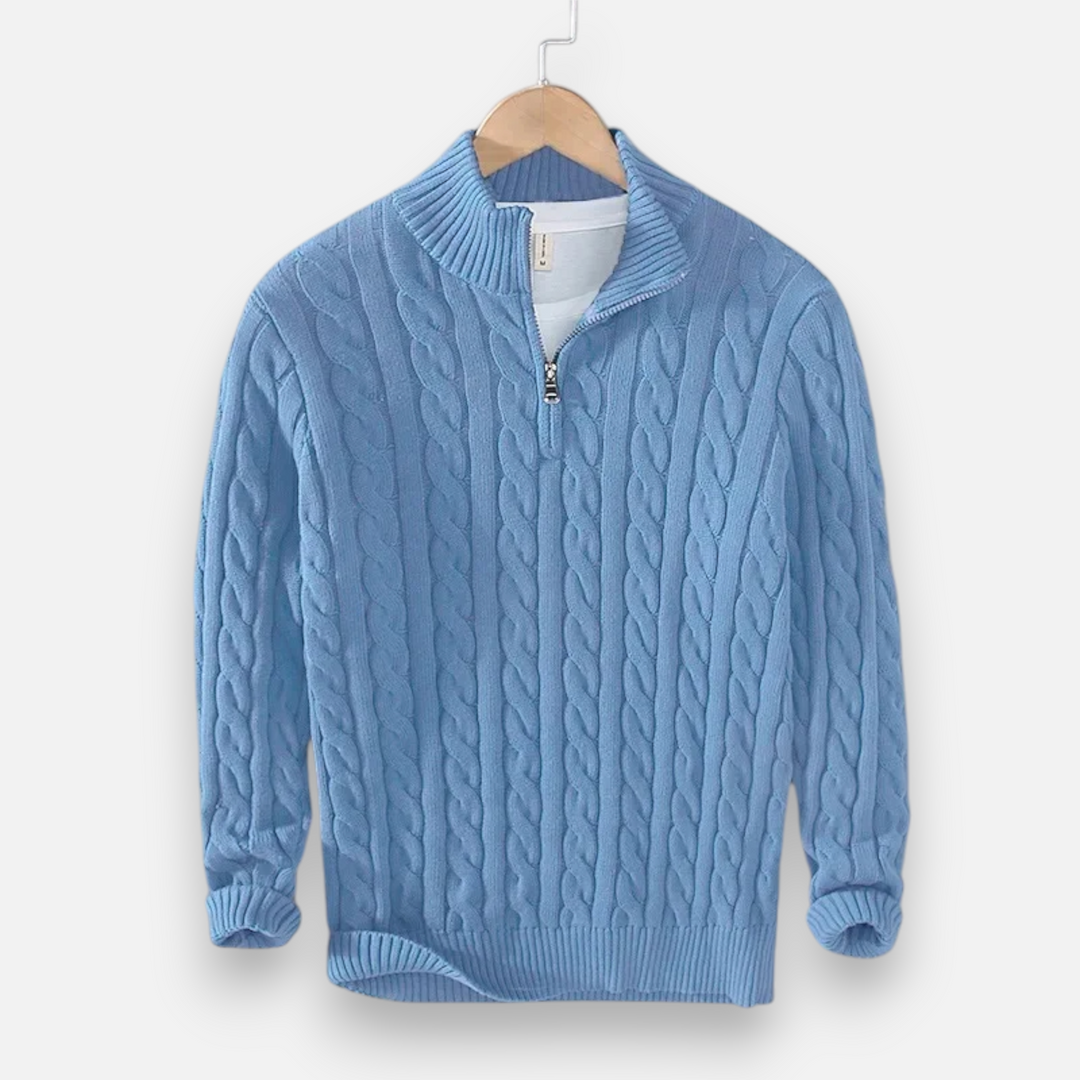 Barclay & Bloom | Men’s Cable Knit Half Zip Sweater – Soft Cotton Blend Pullover