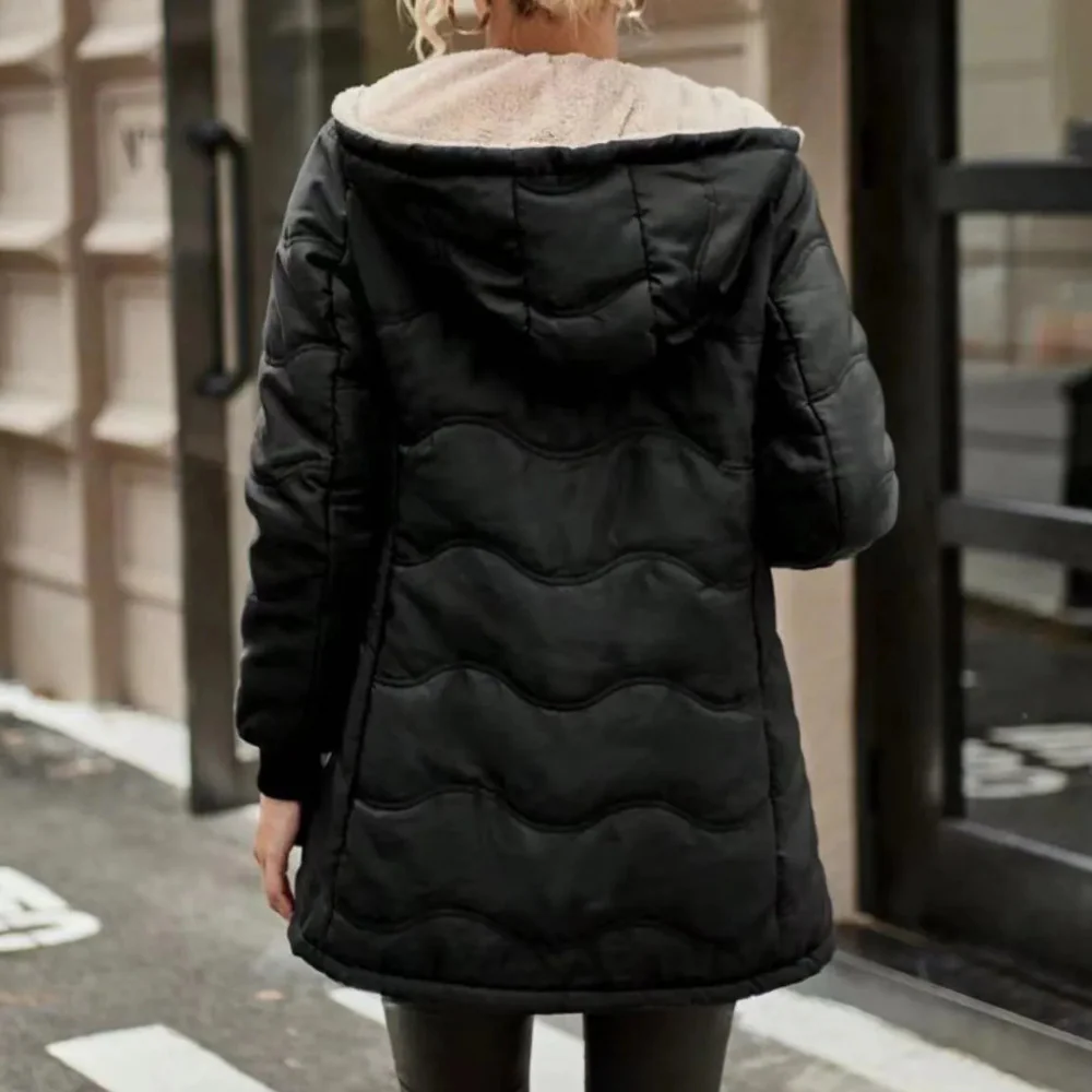 Damen Lammfelljacke – Warmer Stepp-Reißverschluss Wintermantel