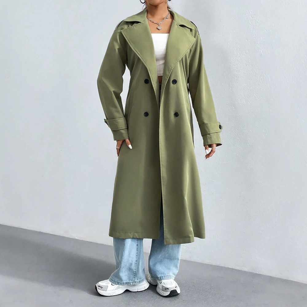 Sienna Women’s Long Trench Coat – Double Breasted Classic Overcoat