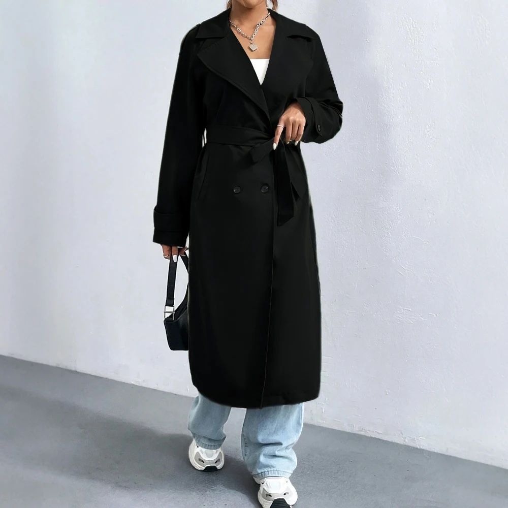 Sienna Women’s Long Trench Coat – Double Breasted Classic Overcoat
