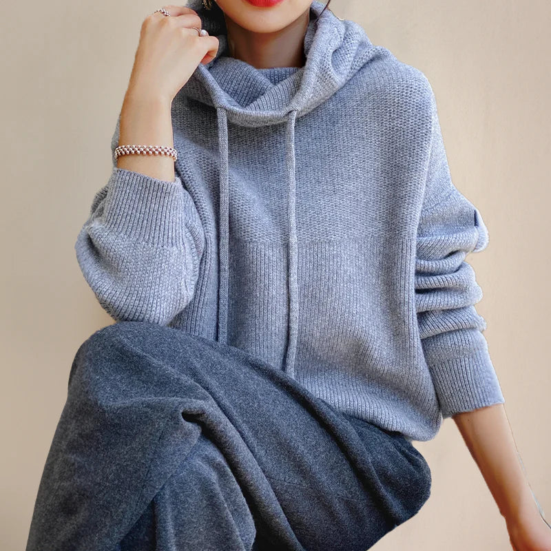 Sophia Women’s Knit Hoodie Sweater – Cozy Pullover with High Neck