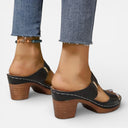 Women’s Leather Chunky Heel Sandals – Comfort Open Toe Summer Slides