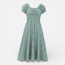 Women’s Floral Midi Dress Smocked Waist Puff Sleeve Summer