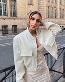 Raquel - Women's White Bomber Jacket