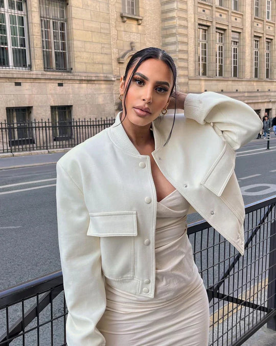 Raquel - Women's White Bomber Jacket