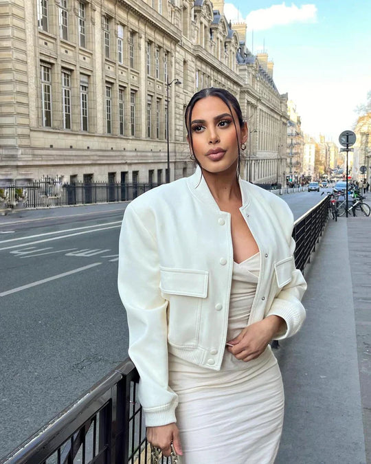 Raquel - Women's White Bomber Jacket